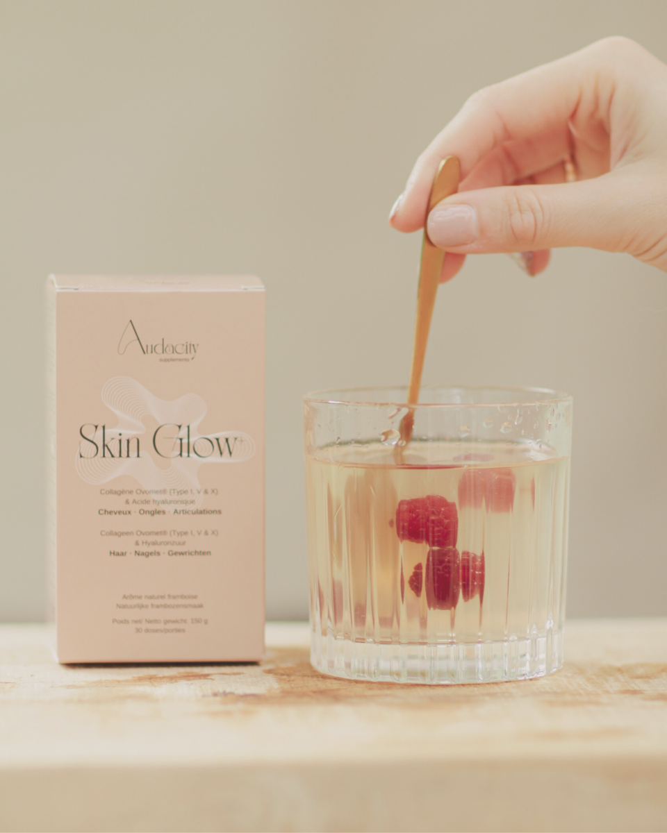 Collagen Skin Glow+ Collagène d'oeuf acide hyaluronique Routine beauté avec collagène et acide hyaluronique Audacity Supplements