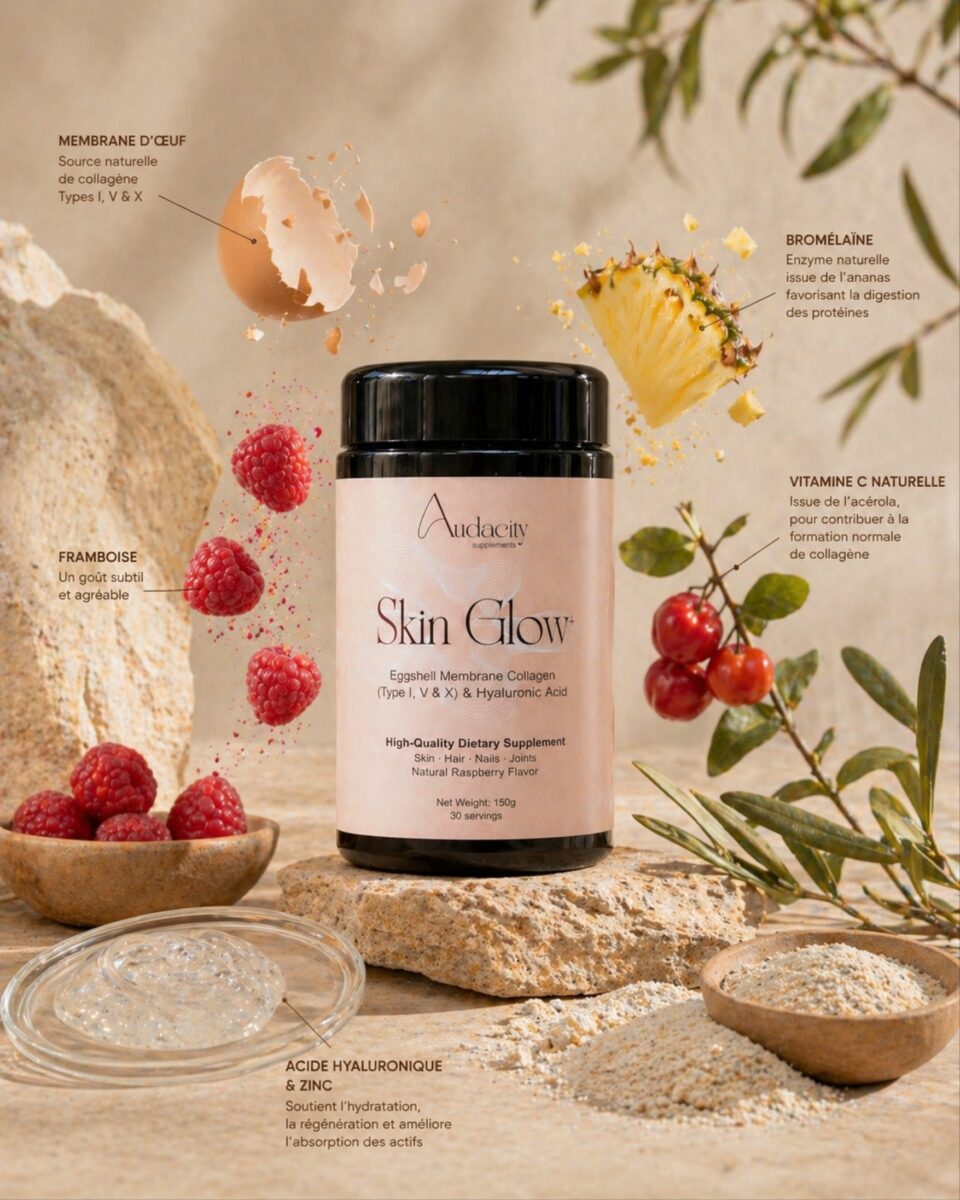 Routine beauté avec collagène et acide hyaluronique Audacity Supplements