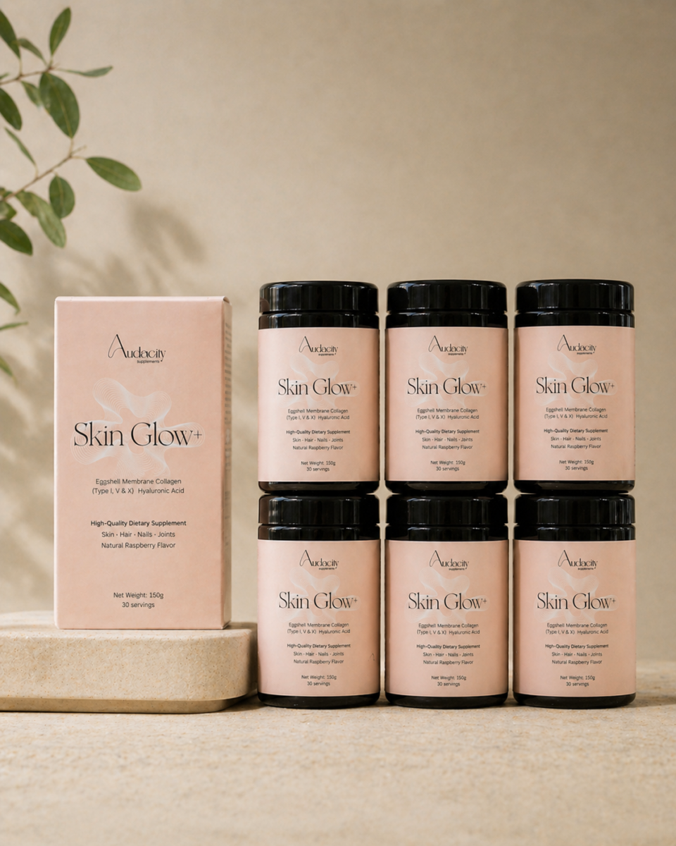 Routine beauté avec collagène et acide hyaluronique Audacity Supplements